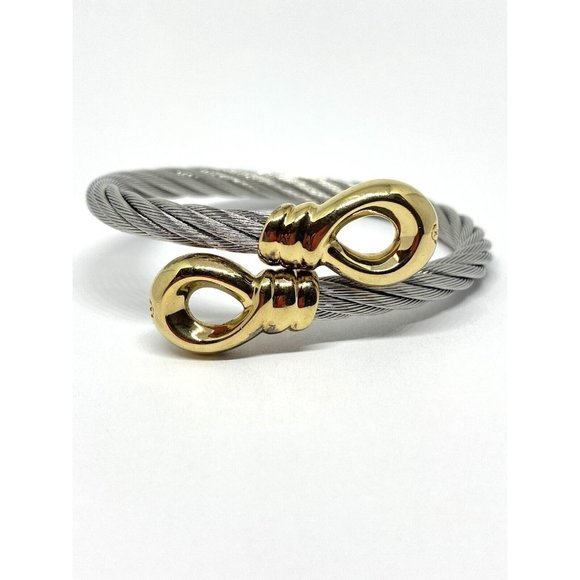 $950 Charriol 18K Yellow Gold Logo Cable Bypass Bangle Bracelet $950 - Picture 1 of 12